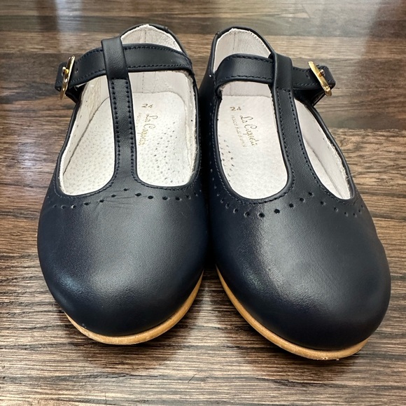 La Coqueta Navy Leather T-Bar Shoes size 24/US8 - Picture 2 of 5